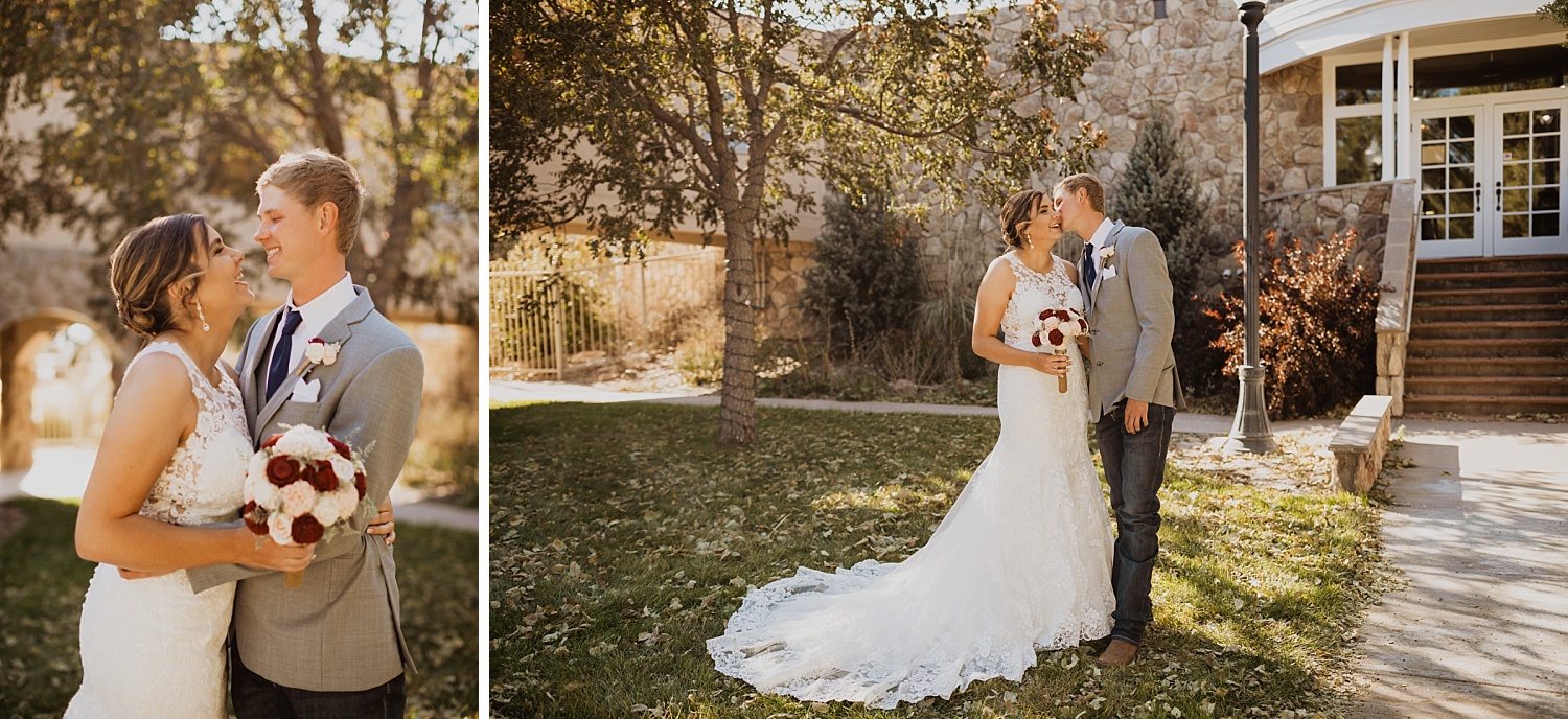 Bride and Groom Portraits | Lace Bridal Gown | Fall Wedding Theme | Cassie Madden Photography