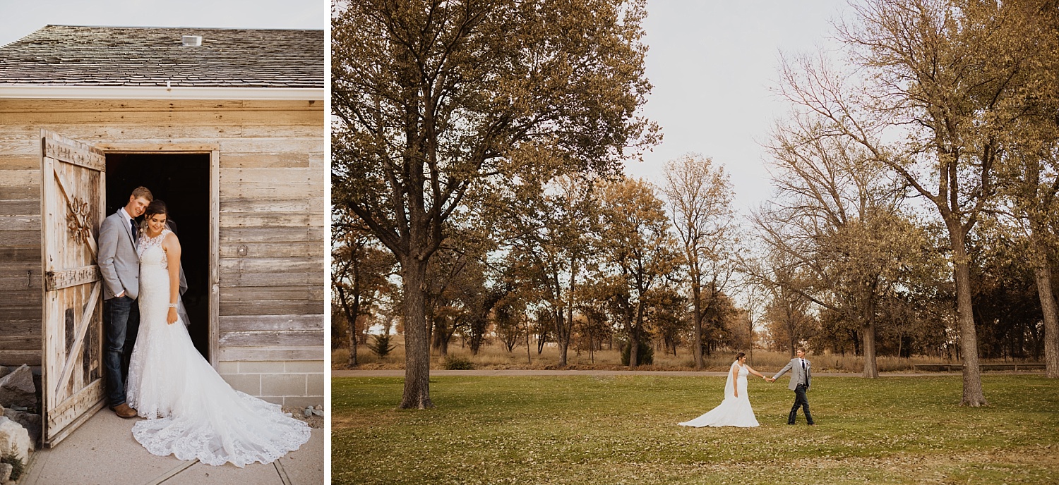 Bride and Groom Portraits | Lace Bridal Gown | Fall Wedding Theme | Cassie Madden Photography