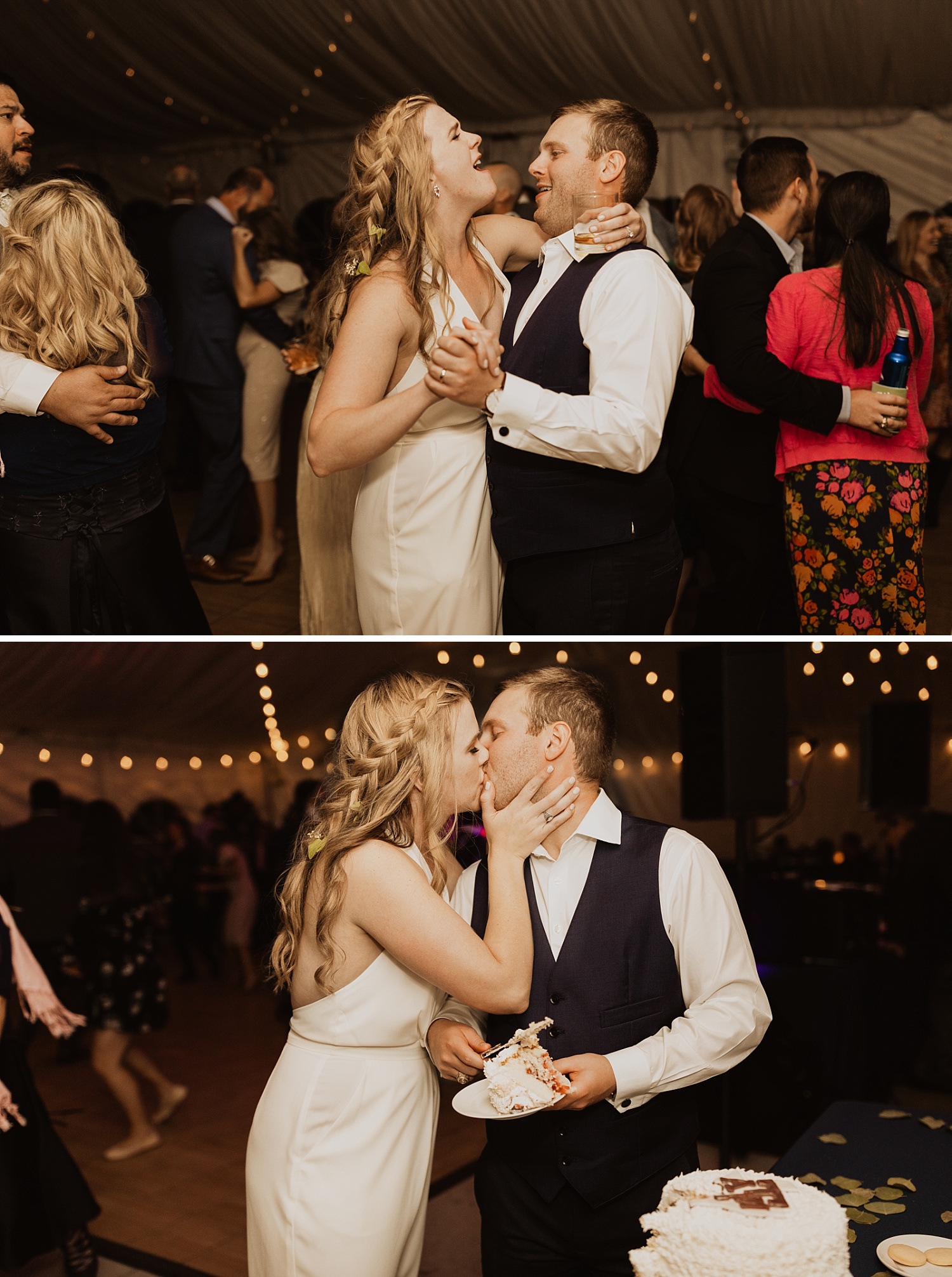 Colorado Wedding | Bridal Jumpsuit | Cake Cutting | Cassie Madden Photography 