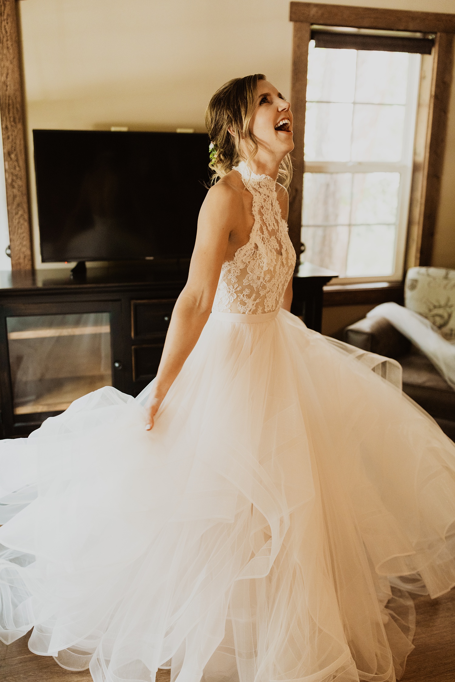 Bride Getting Ready | Putting On the Dress | Tulle Halter Top Ballgown | Cassie Madden Photography